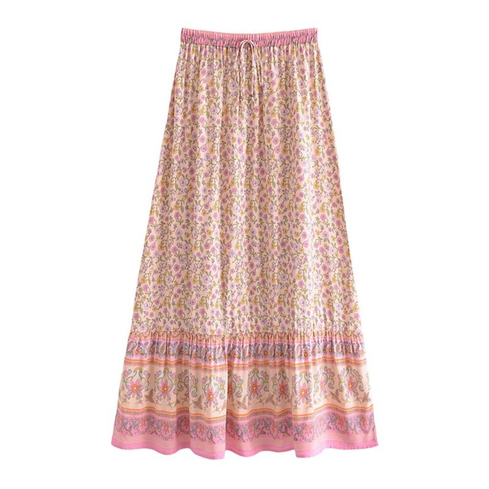 Sweetbird Pink Floral Boho Maxi Skirt, Summer Skirt, Beachy Style